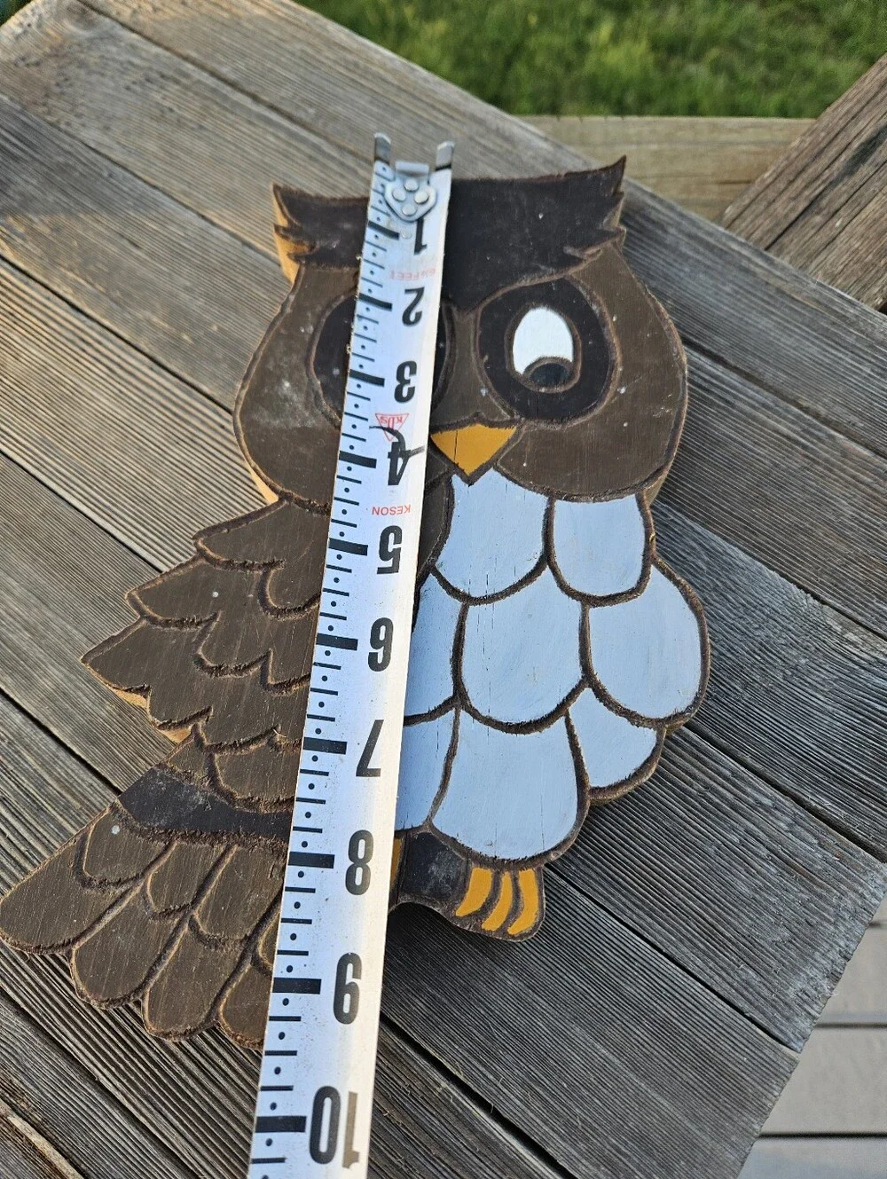 Folk Art Wooden Owl Handmade Garden Stake Outdoor Porch Yard Decor